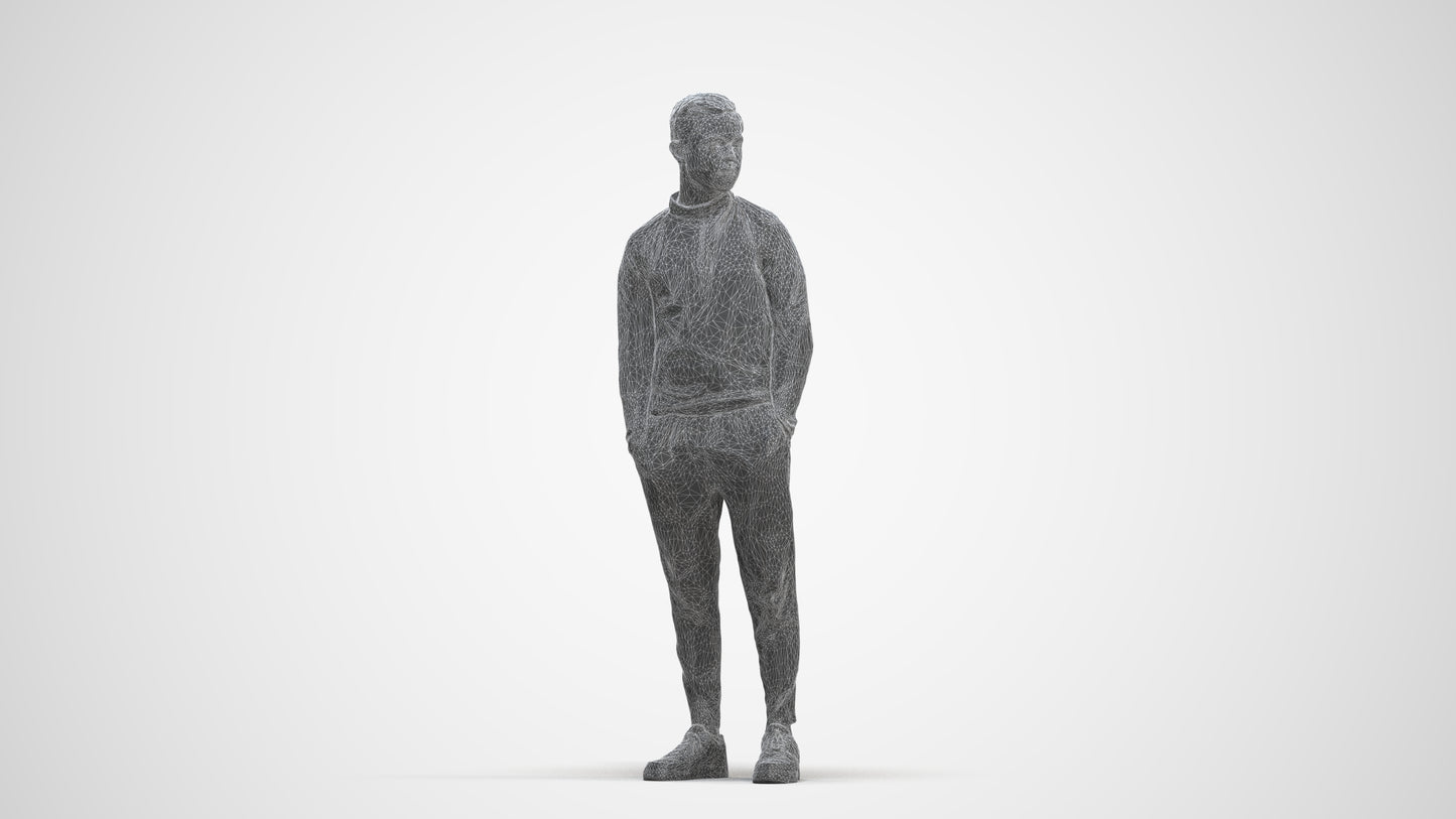3D scanned boy kids casual, photorealistic archviz people for Enscape and SketchUp, three-quarter front view render