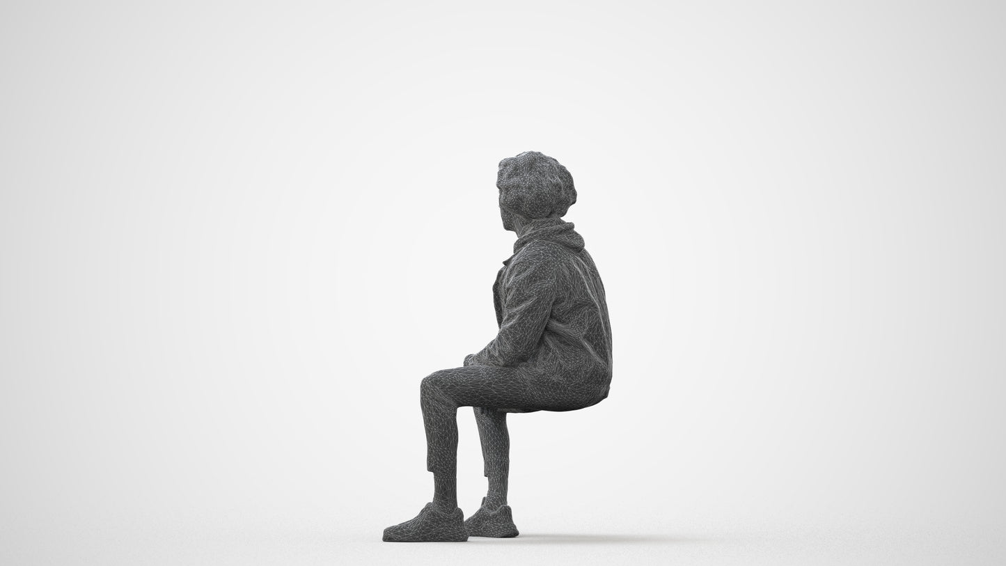 realistic 3D man casual sitting, scanned archviz people for Blender and 3ds Max, square thumbnail