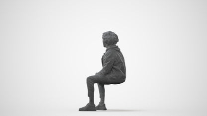 realistic 3D man casual sitting, scanned archviz people for Blender and 3ds Max, square thumbnail