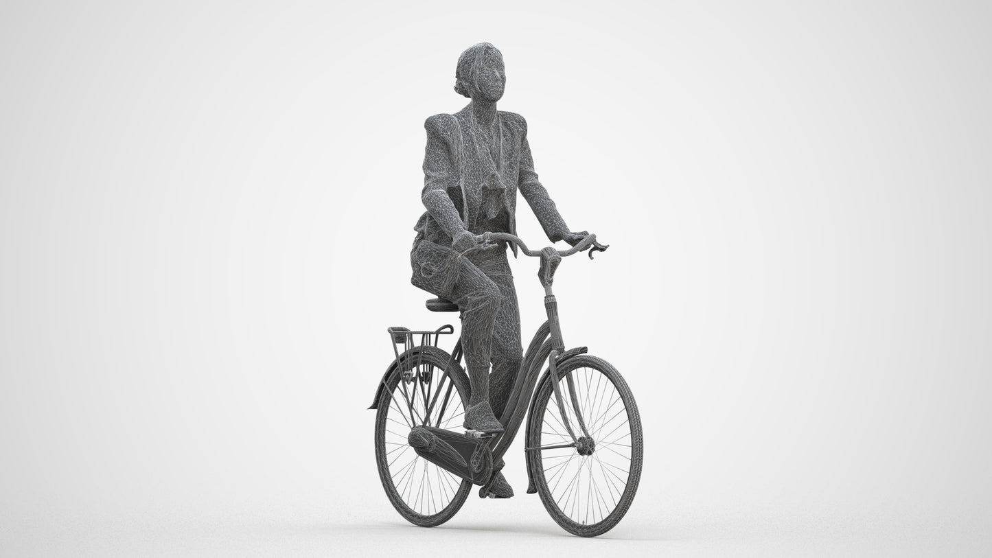 3D people model woman business cycling, scanned human for 3ds Max rendering, three-quarter front view render