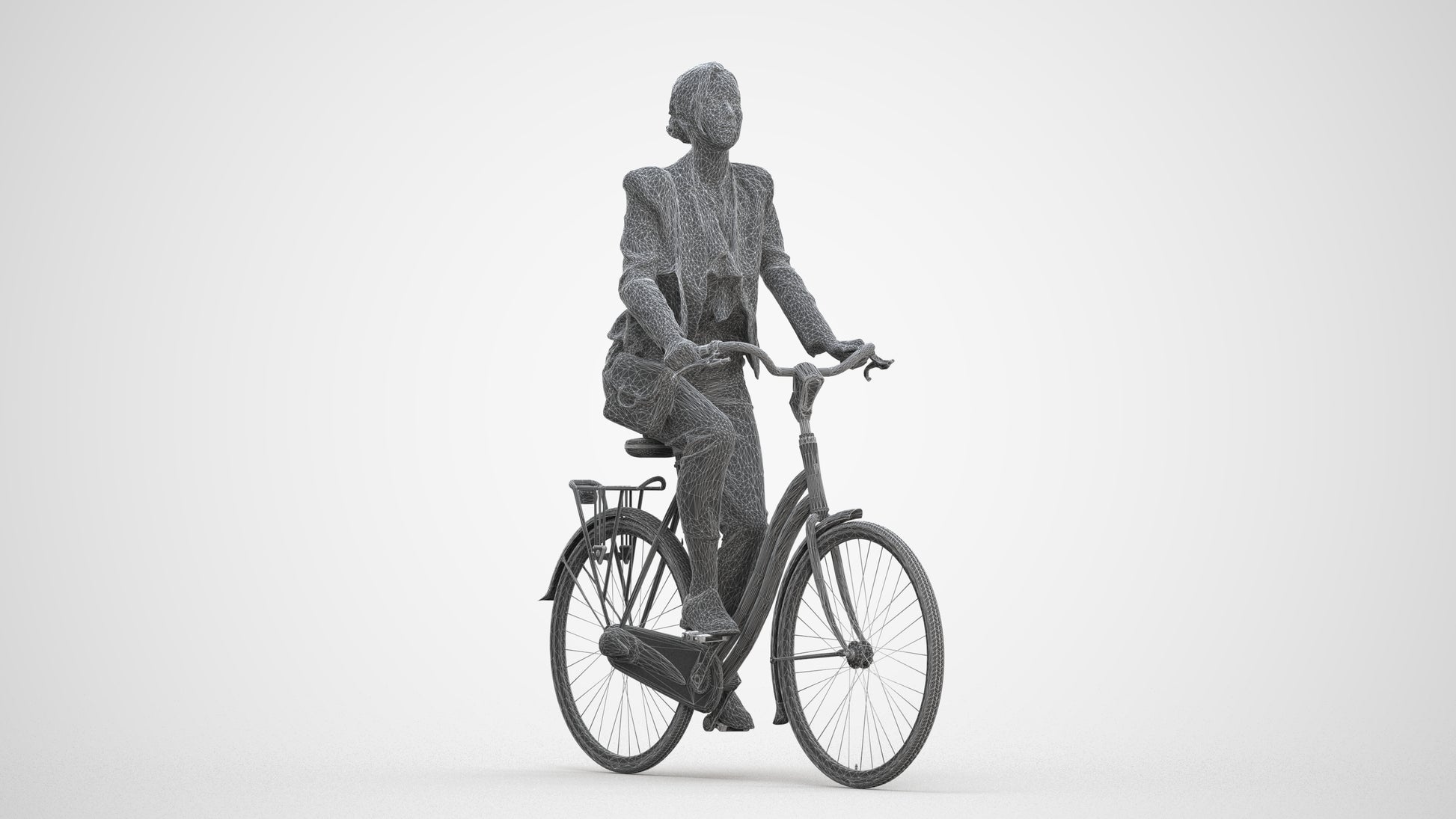 3D people model woman business cycling, scanned human for 3ds Max rendering, three-quarter front view render