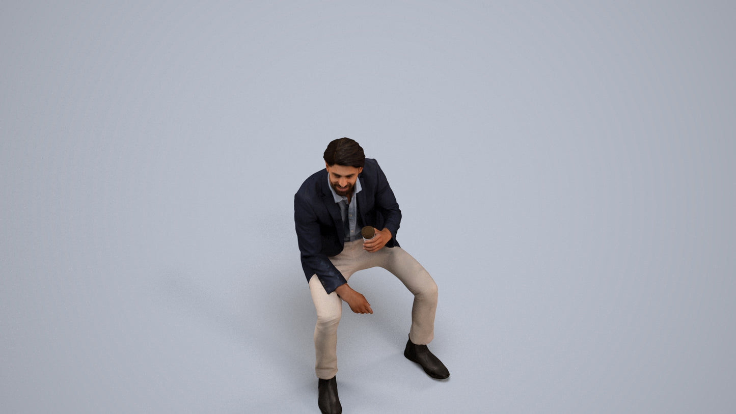 photogrammetry 3D man business, realistic human model archviz FBX, back view render