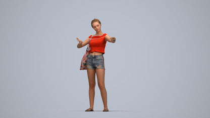 3D scanned girl standing casual, photorealistic archviz people for Enscape and SketchUp, top-down view render