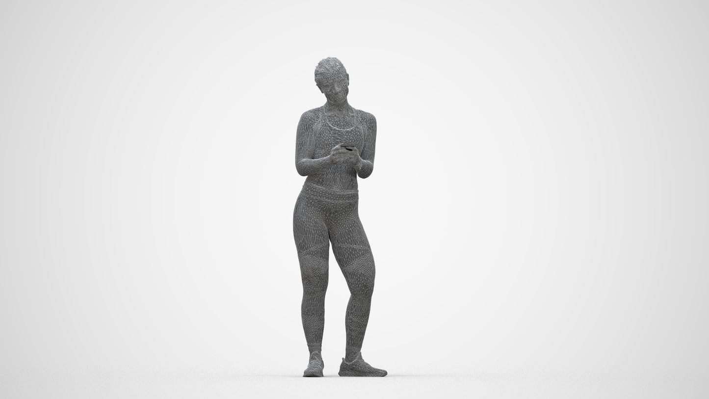 scanned 3D woman sport, photogrammetry people for Enscape and V-Ray, wireframe back view
