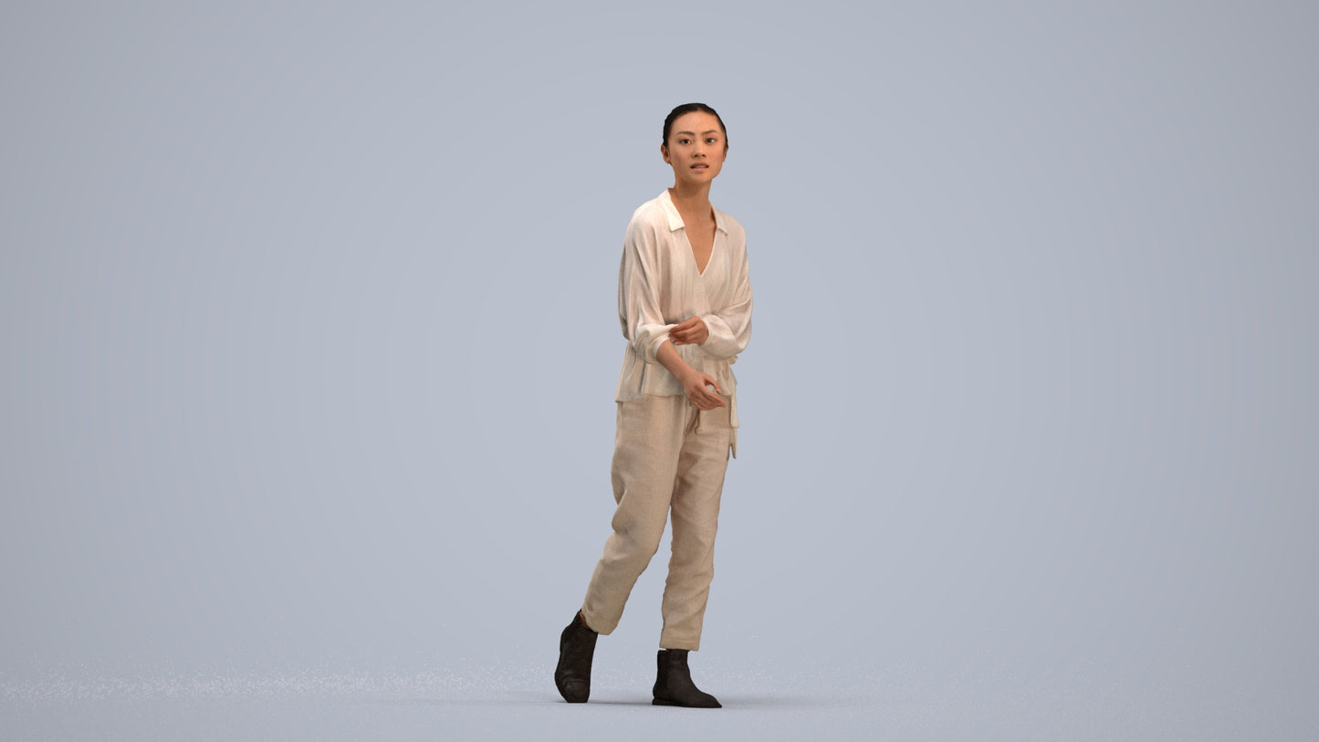 realistic 3D human woman casual walking, archviz people FBX OBJ for Blender, standing pose render