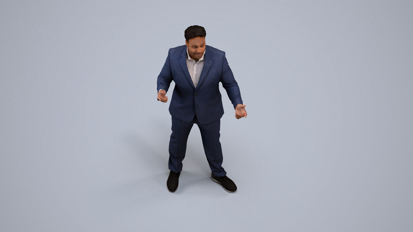 3D human model man business, photogrammetry scanned person for archviz, back view render