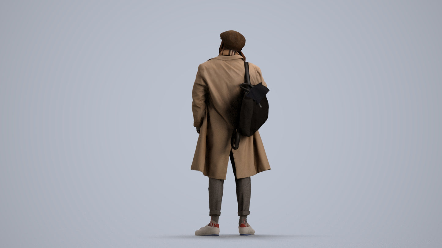 3D people model man casual standing, scanned human for 3ds Max rendering, front view render