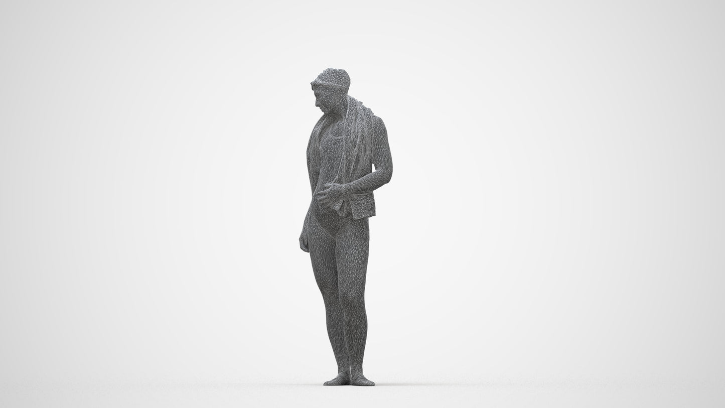 3D people model woman sport pool, scanned human for 3ds Max rendering, wireframe back view