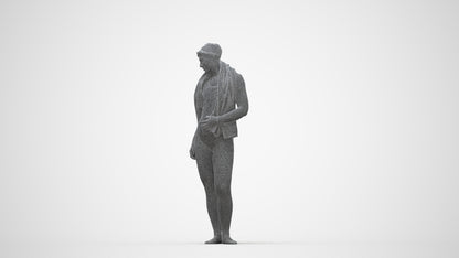3D people model woman sport pool, scanned human for 3ds Max rendering, wireframe back view