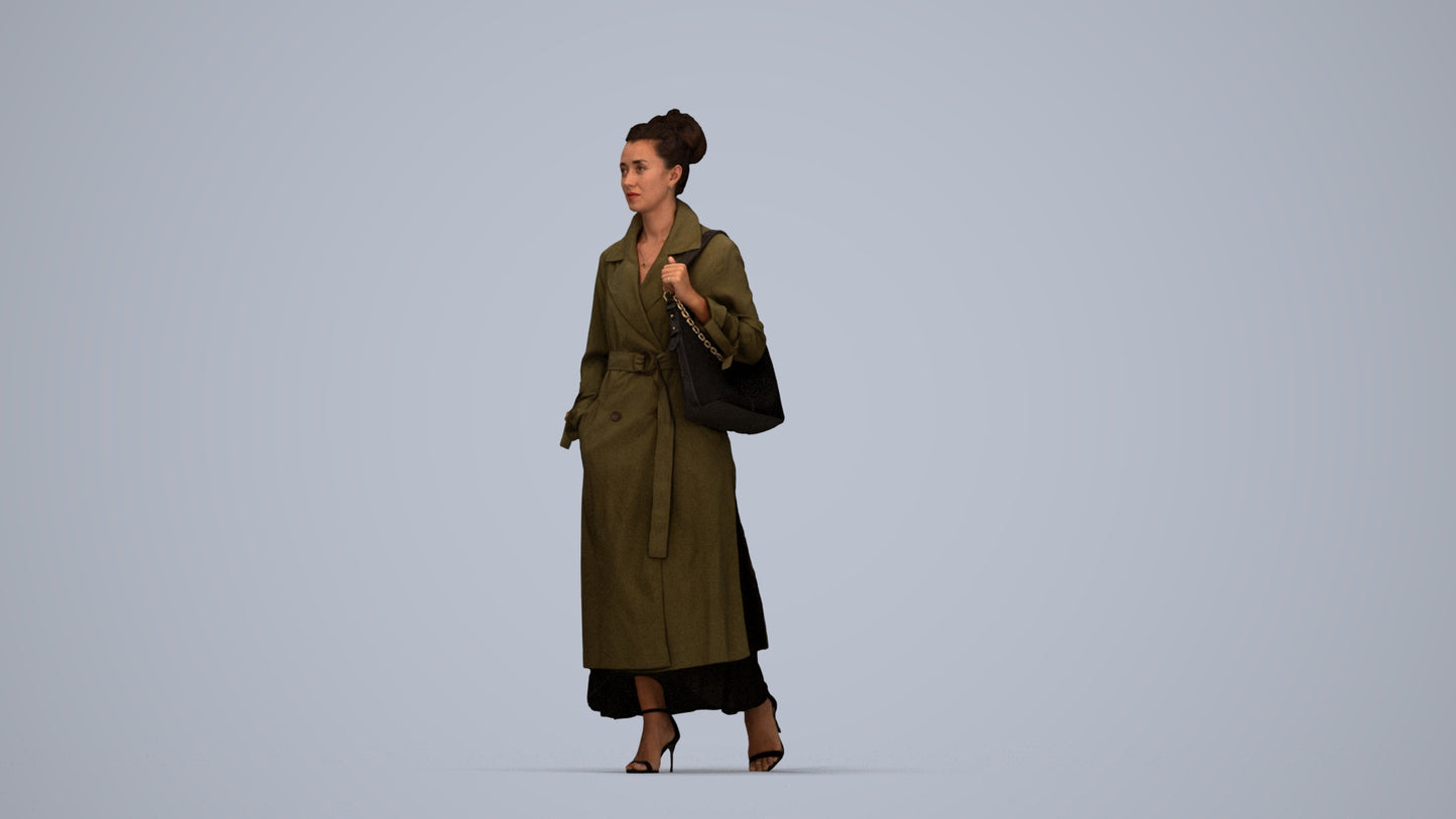 photogrammetry 3D woman casual walking, realistic human model archviz FBX, top-down view render