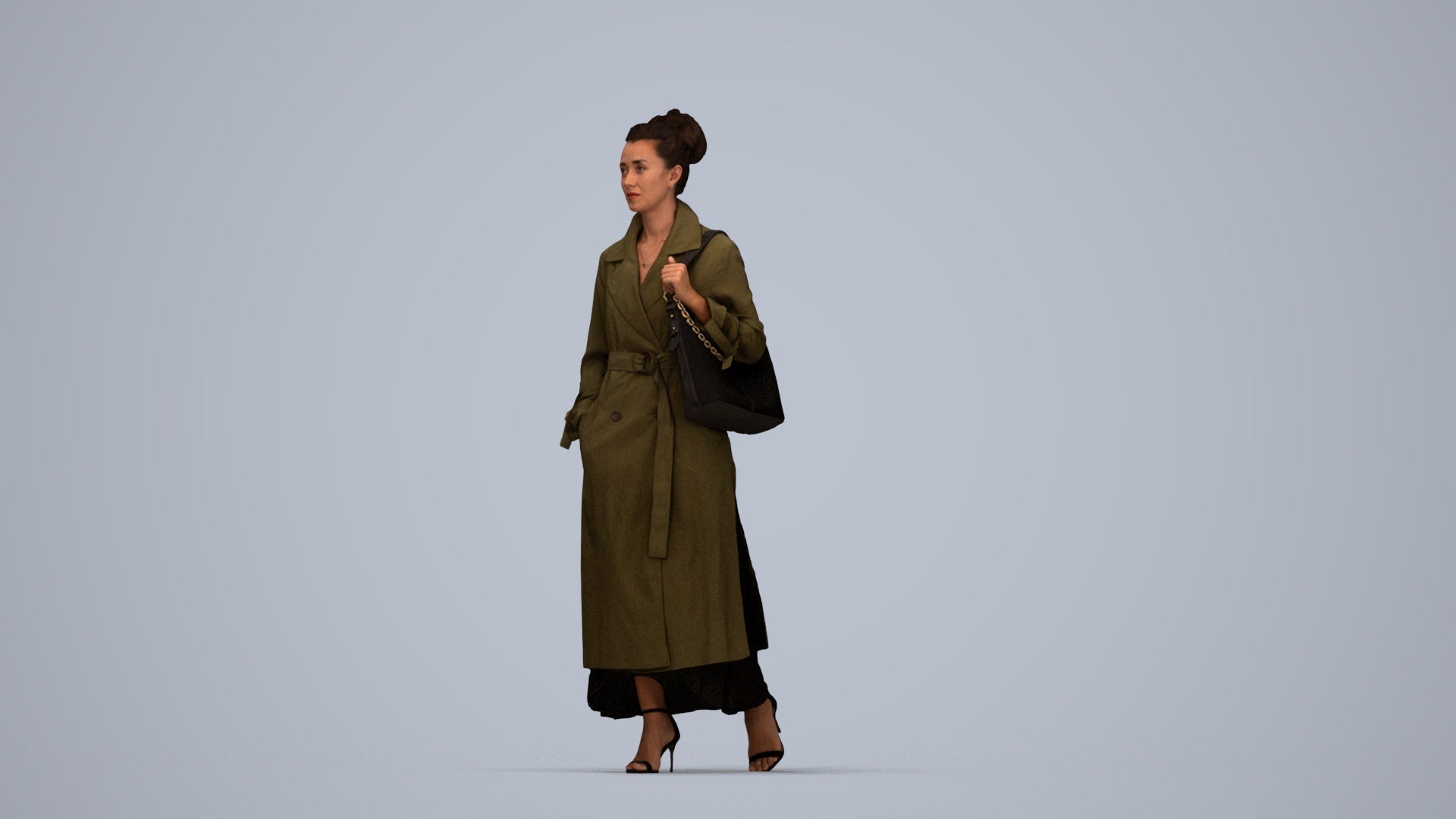photogrammetry 3D woman casual walking, realistic human model archviz FBX, top-down view render