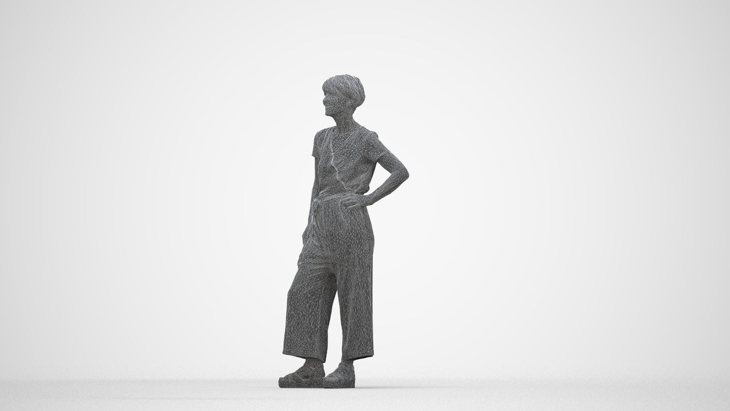 3D people model senior woman casual standing, scanned human for 3ds Max rendering, wireframe back view