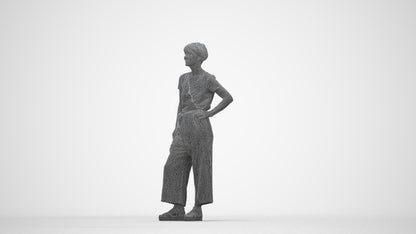 3D people model senior woman casual standing, scanned human for 3ds Max rendering, wireframe back view