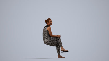 photogrammetry 3D woman casual sitting, realistic human model archviz FBX, side view render