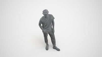 realistic 3D human man casual standing, archviz people FBX OBJ for Blender, wireframe three-quarter view