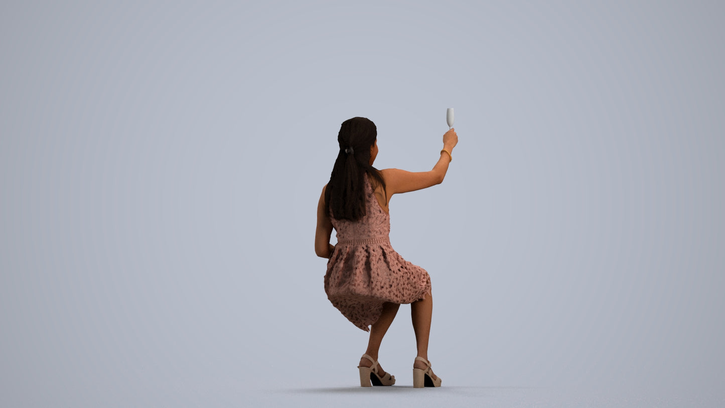 realistic 3D woman formal sitting, scanned archviz people for Blender and 3ds Max, front view render