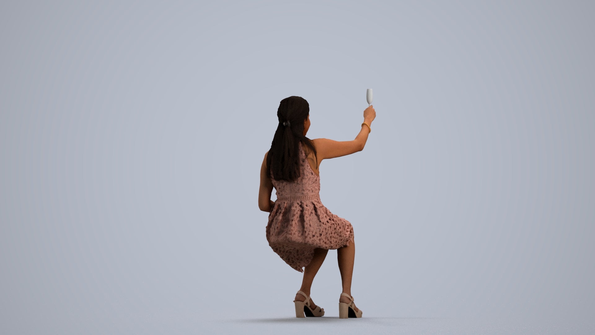realistic 3D woman formal sitting, scanned archviz people for Blender and 3ds Max, front view render