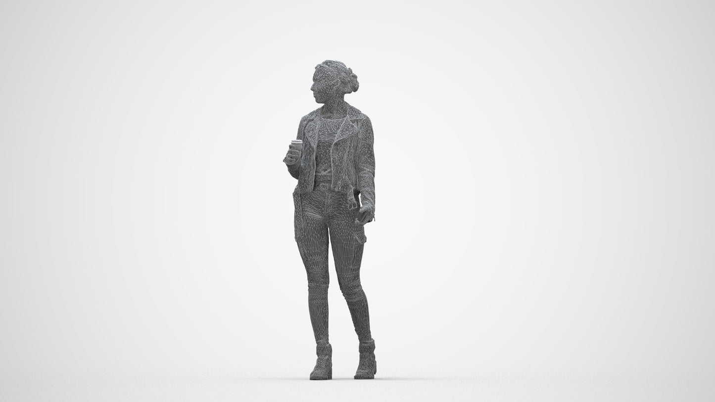 realistic 3D human woman casual walking, archviz people FBX OBJ for Blender, wireframe back view