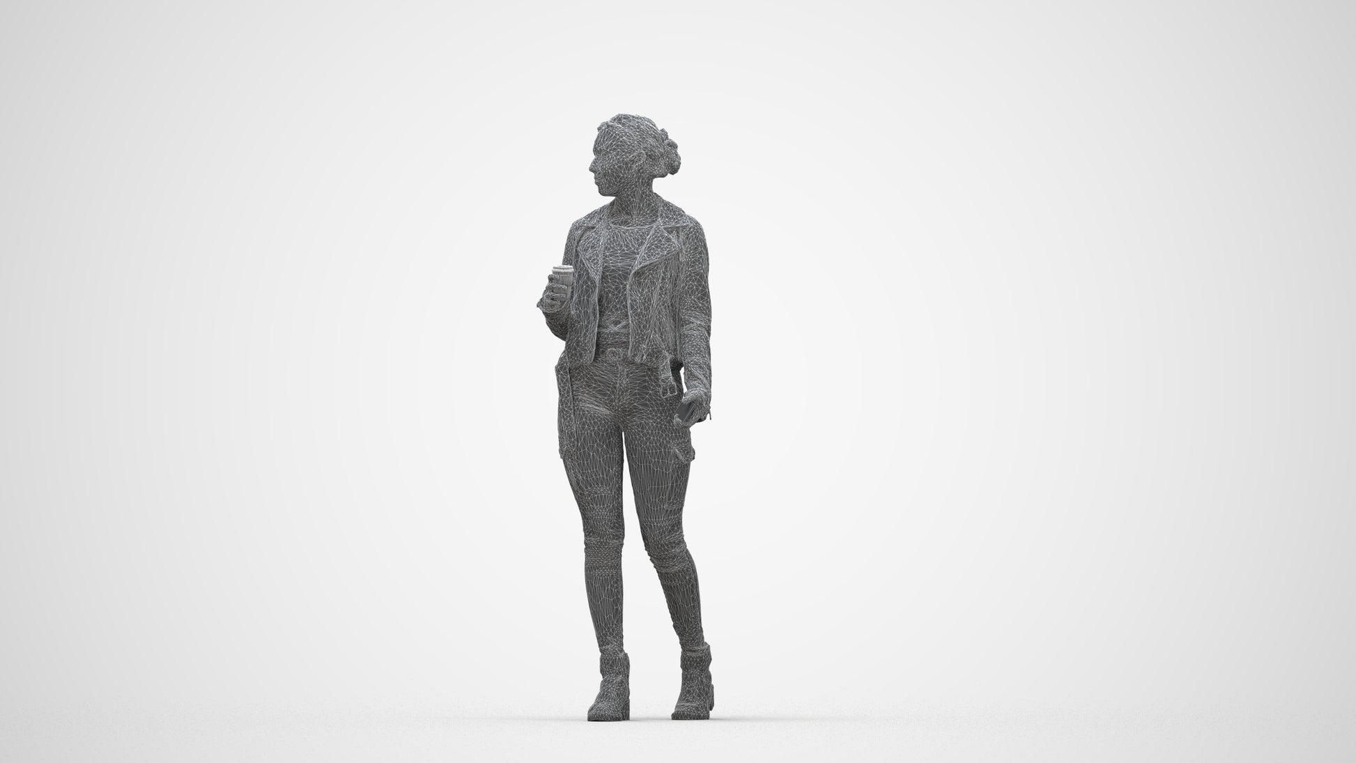 realistic 3D human woman casual walking, archviz people FBX OBJ for Blender, wireframe back view