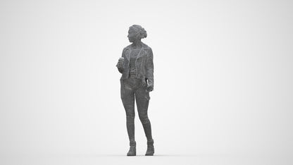 realistic 3D human woman casual walking, archviz people FBX OBJ for Blender, wireframe back view