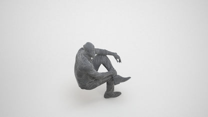 scanned 3D man casual sitting, photogrammetry people for Enscape and V-Ray, wireframe three-quarter view