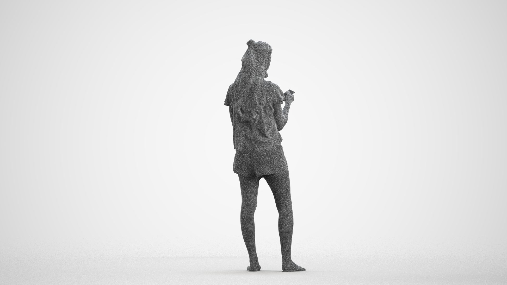 realistic 3D people woman casual standing, render-ready for V-Ray and Corona, FBX OBJ, wireframe front view