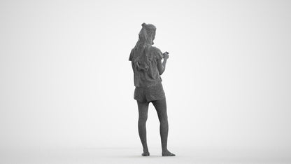 realistic 3D people woman casual standing, render-ready for V-Ray and Corona, FBX OBJ, wireframe front view