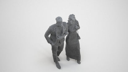 3D human model woman formal couple, photogrammetry scanned person for archviz, wireframe three-quarter view