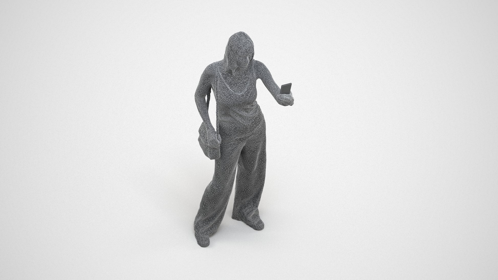 3D people model woman casual standing, scanned human for 3ds Max rendering, wireframe three-quarter view