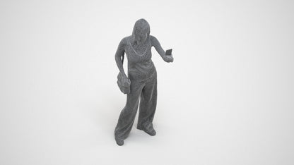 3D people model woman casual standing, scanned human for 3ds Max rendering, wireframe three-quarter view