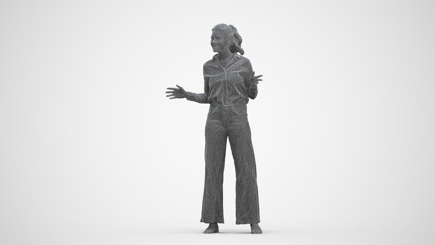 scanned 3D woman casual standing, photogrammetry people for Enscape and V-Ray, three-quarter front view render