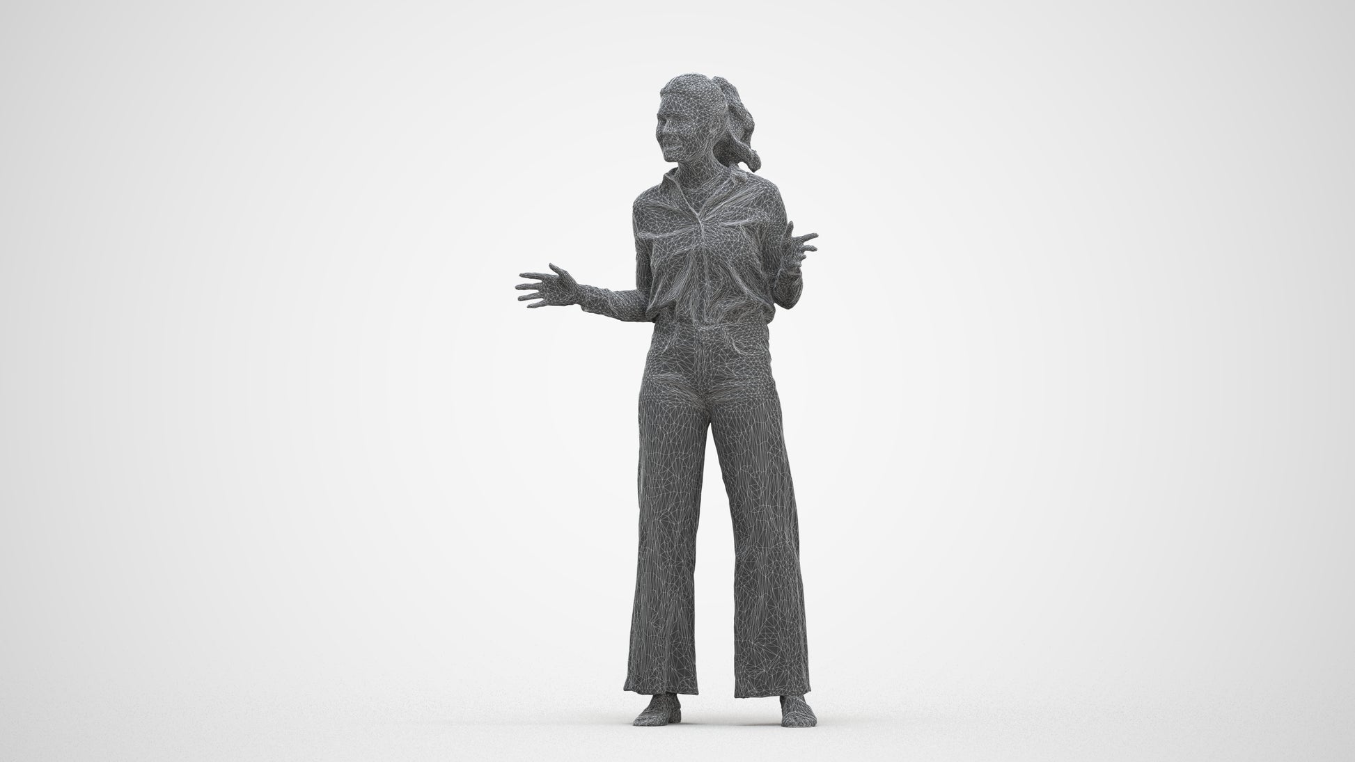 scanned 3D woman casual standing, photogrammetry people for Enscape and V-Ray, three-quarter front view render