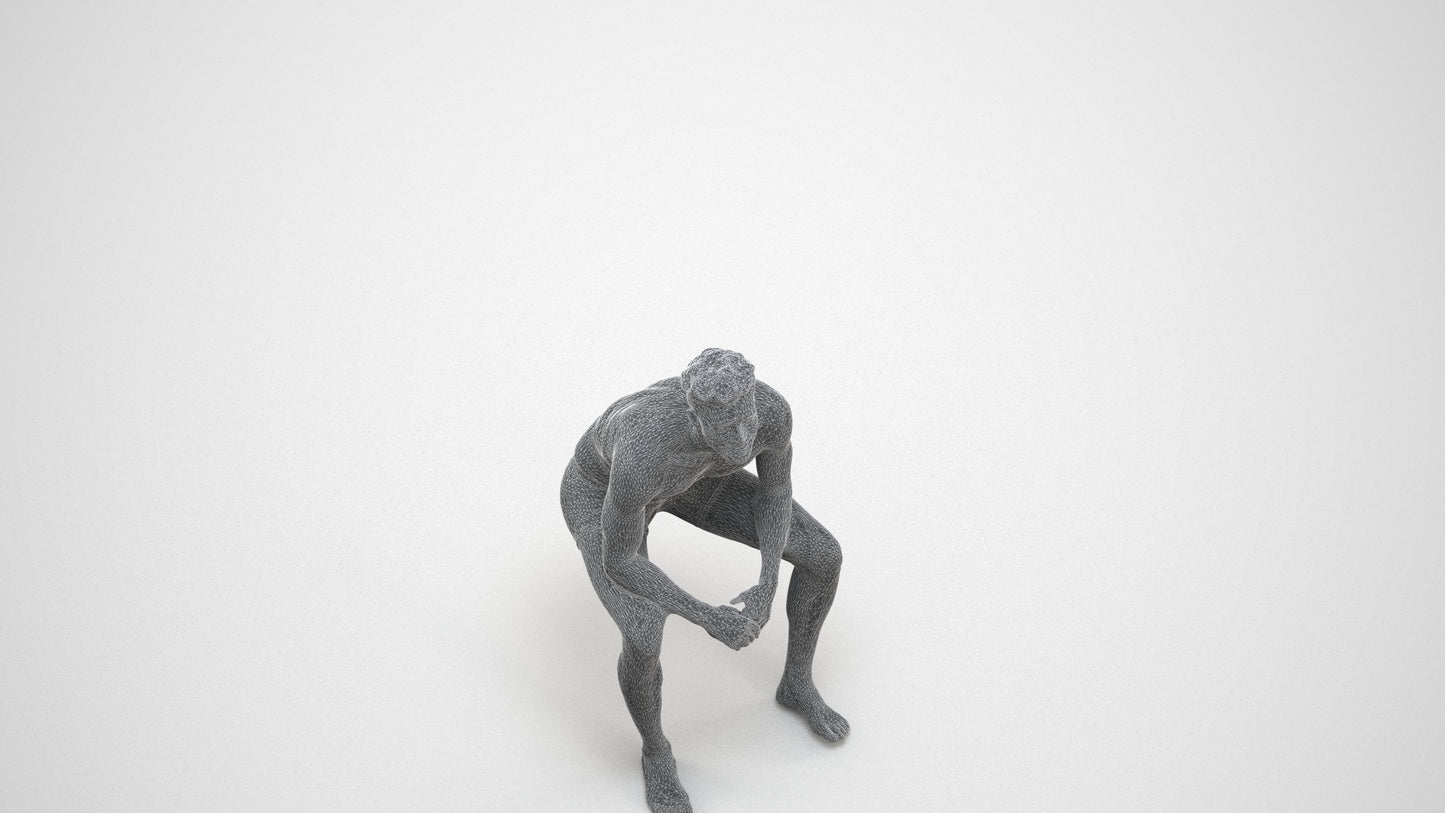 photogrammetry 3D man pool, realistic human model archviz FBX, wireframe three-quarter view