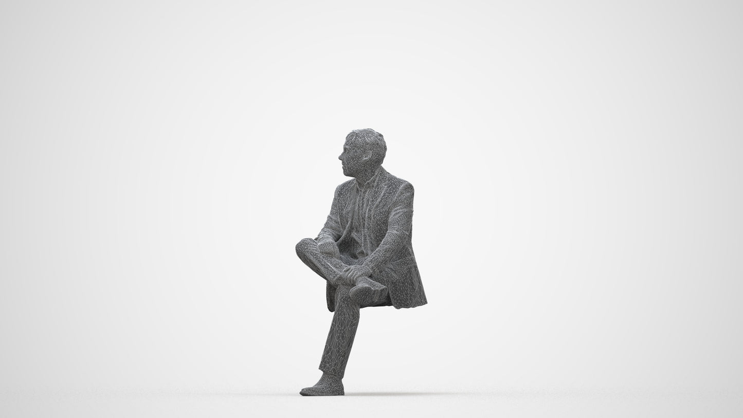 photogrammetry 3D man business, realistic human model archviz FBX, wireframe back view