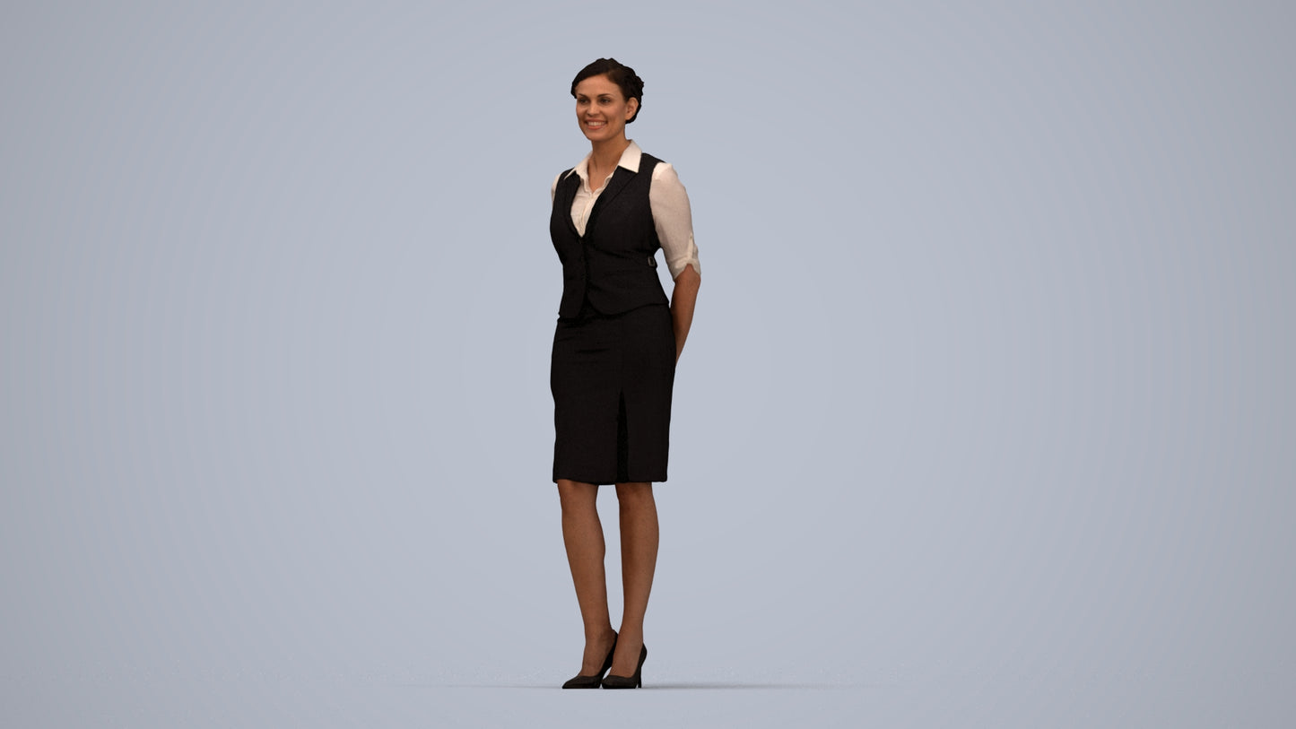 realistic 3D people woman hospitality, render-ready for V-Ray and Corona, FBX OBJ, top-down view render