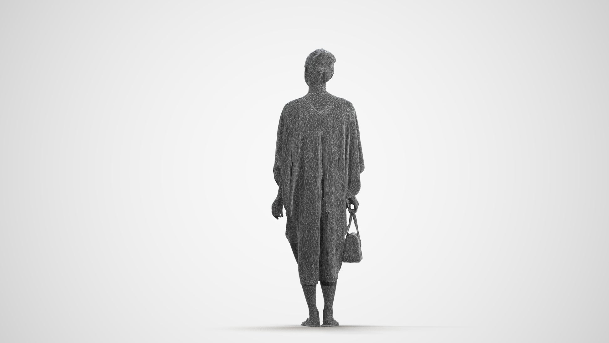 3D scanned woman standing casual, photorealistic archviz people for Enscape and SketchUp, wireframe front view