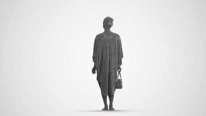 3D scanned woman standing casual, photorealistic archviz people for Enscape and SketchUp, wireframe front view