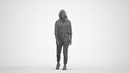 realistic 3D people woman casual walking, render-ready for V-Ray and Corona, FBX OBJ, three-quarter front view render