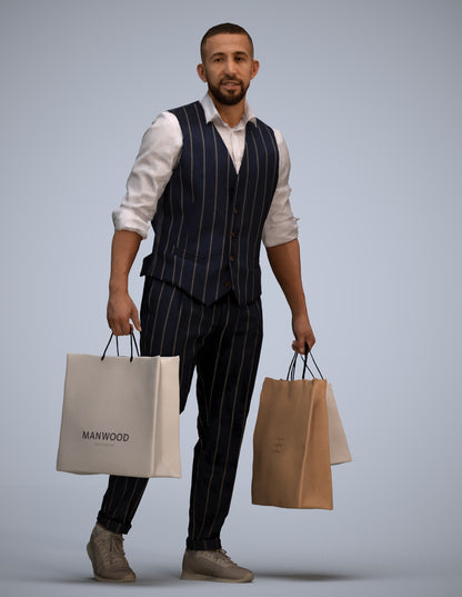 3D human model man casual shopping, photogrammetry scanned person for archviz
