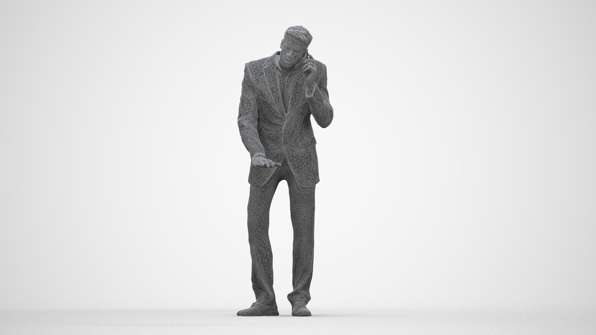 3D scanned man business, photorealistic archviz people for Enscape and SketchUp, wireframe back view