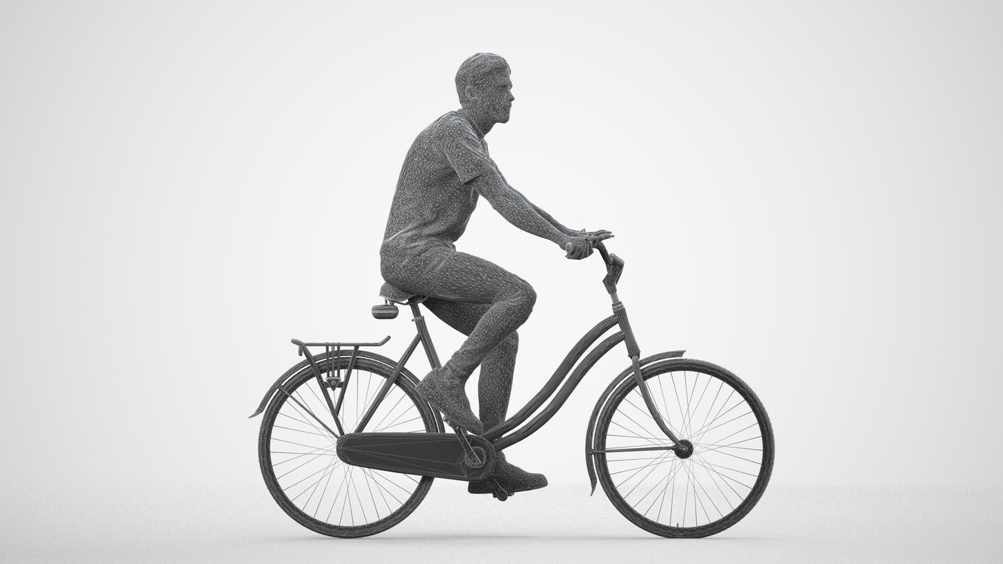 realistic 3D people man casual cycling, render-ready for V-Ray and Corona, FBX OBJ, wireframe side view