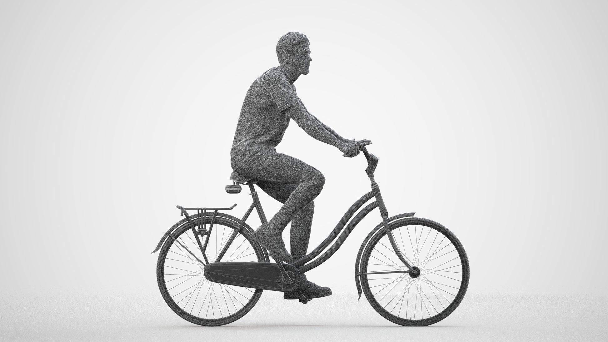 realistic 3D people man casual cycling, render-ready for V-Ray and Corona, FBX OBJ, wireframe side view