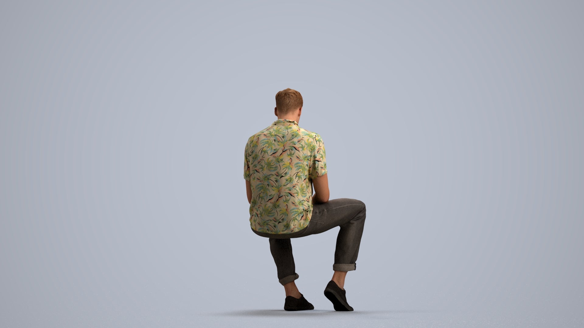 realistic 3D human man casual sitting, archviz people FBX OBJ for Blender, front view render