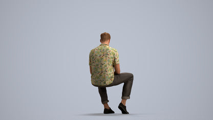 realistic 3D human man casual sitting, archviz people FBX OBJ for Blender, front view render