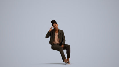 3D human model woman business sitting, photogrammetry scanned person for archviz, standing pose render