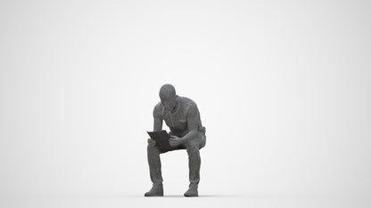 realistic 3D human man casual sitting, archviz people FBX OBJ for Blender, wireframe back view