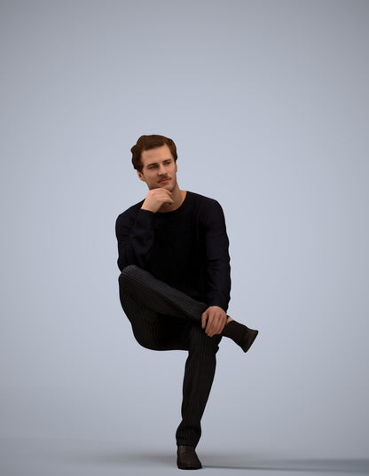 3D people model man casual sitting, scanned human for 3ds Max rendering