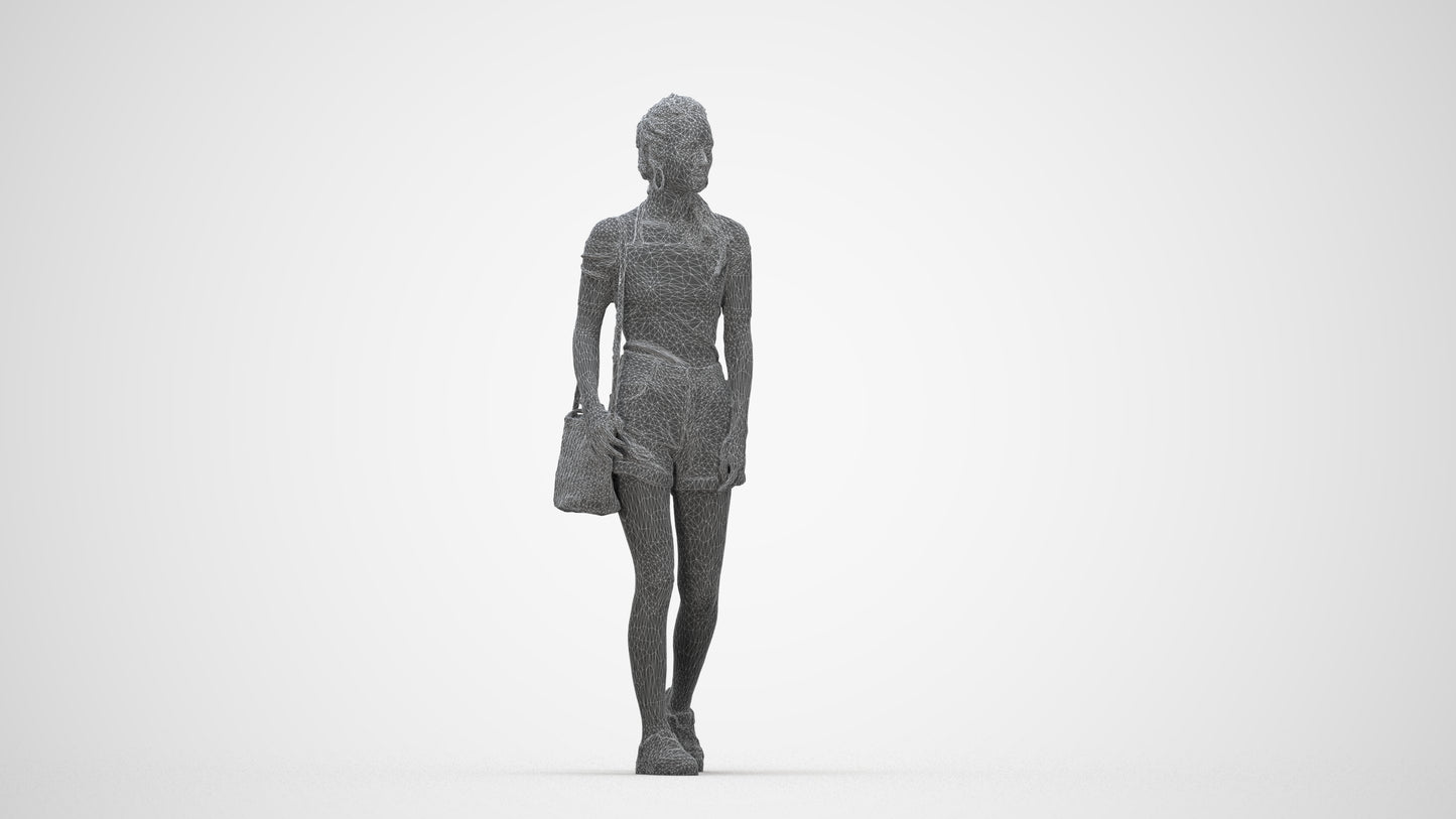 realistic 3D human woman casual walking, archviz people FBX OBJ for Blender, wireframe back view