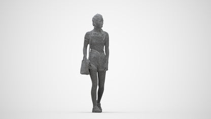 realistic 3D human woman casual walking, archviz people FBX OBJ for Blender, wireframe back view