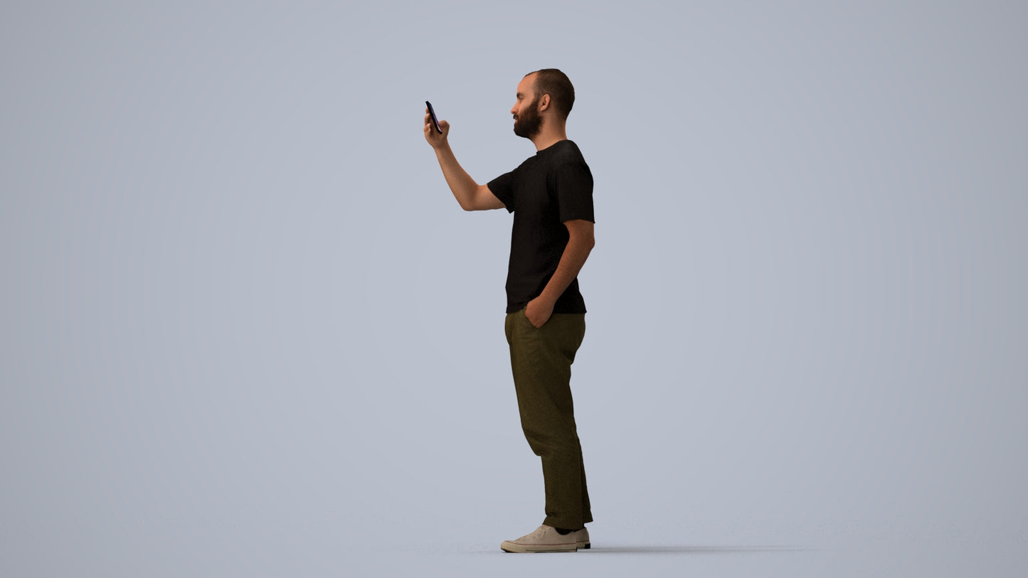 3D people model man casual standing, scanned human for 3ds Max rendering, three-quarter view render